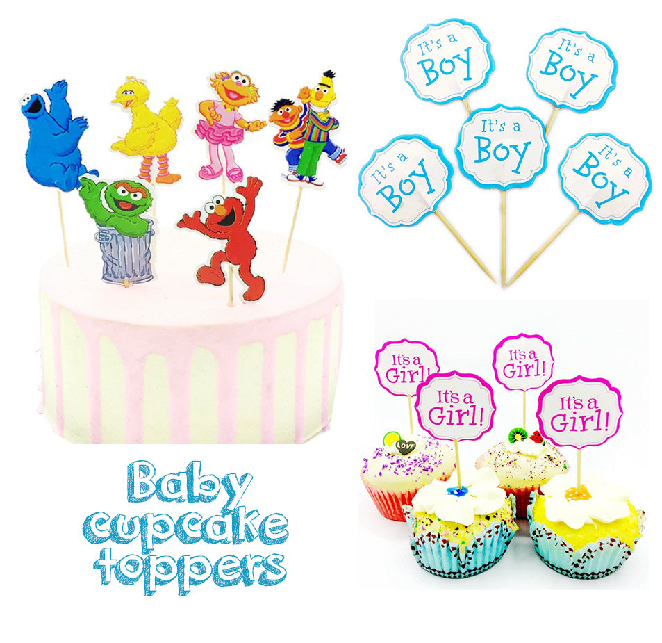 24pcs Cocomelon Baby cupcake toppers gender reveal sesame street topper it's a girl boy baby shower cake decoration tag