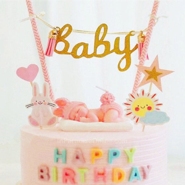 Baby girl/boy kids shower bunting topper for birthday cake