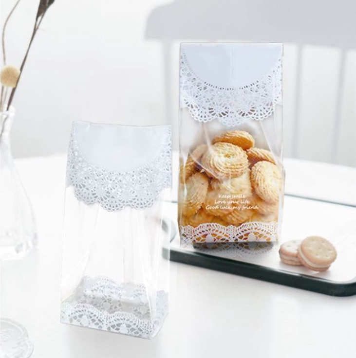🇸🇬50pcs Lace cookie bags biscuit packaging wrappers plastic bag gift wrapper madeleine sweet confessions