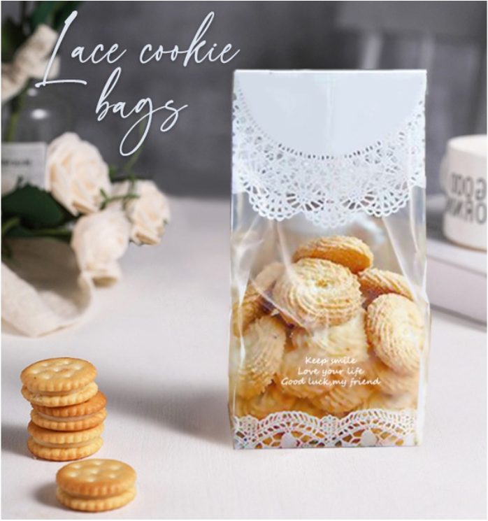 🇸🇬50pcs Lace cookie bags biscuit packaging wrappers plastic bag gift wrapper madeleine sweet confessions