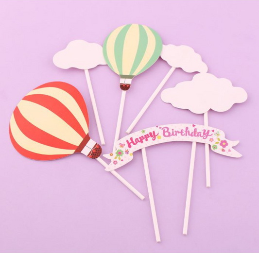 6pcs Hot air balloon cloud happy birthday cake toppers set