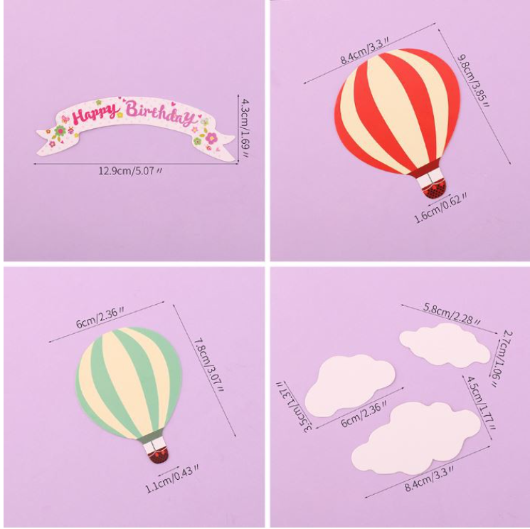 6pcs Hot air balloon cloud happy birthday cake toppers set