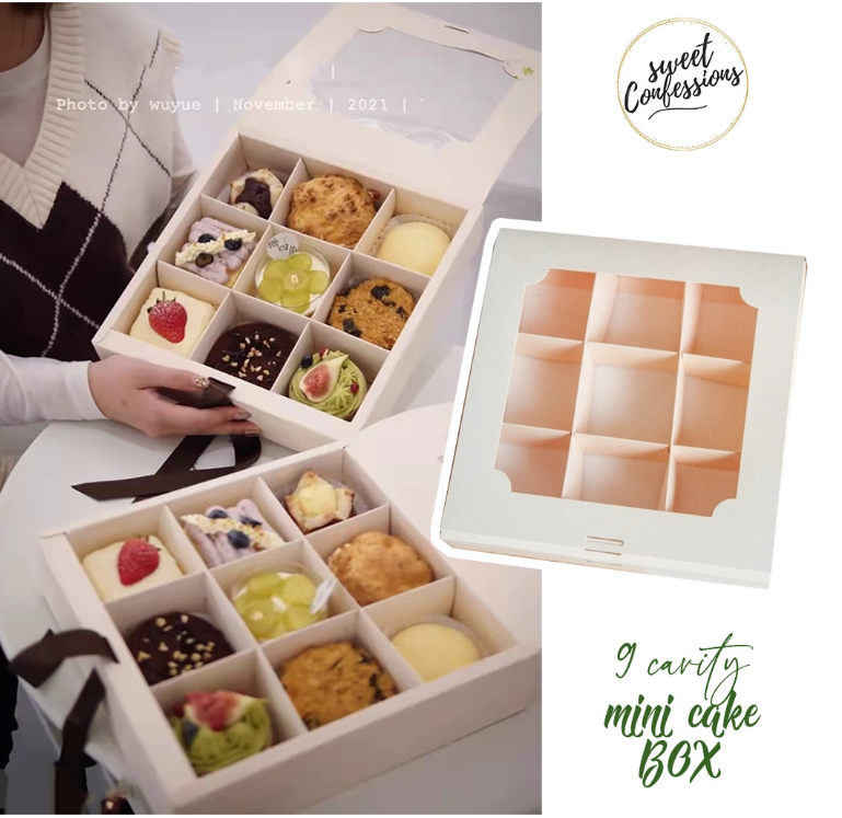 (10 inch box) 9 cavity cake box mini dessert box pastry brownie packaging mooncake box packing tray