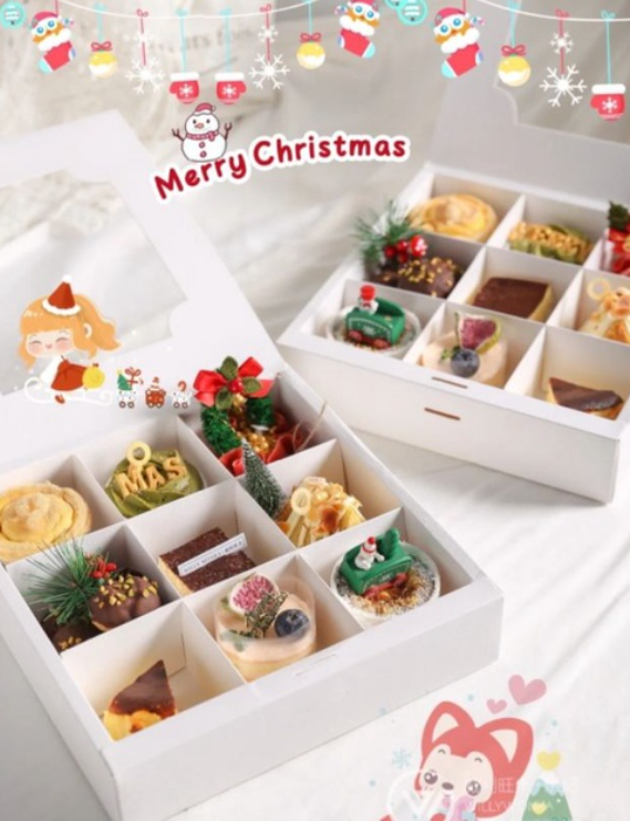 (10 inch box) 9 cavity cake box mini dessert box pastry brownie packaging mooncake box packing tray