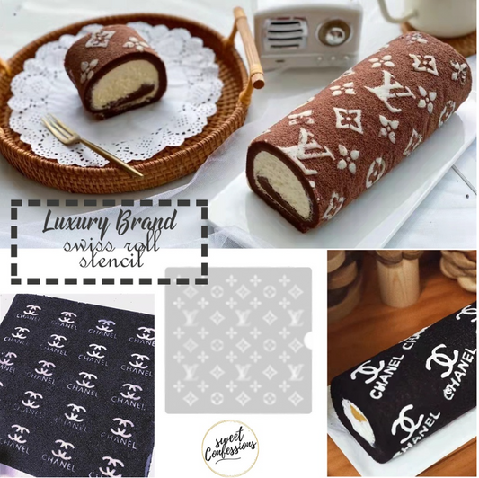 Branded logo LV chanel Cake baking stencil swiss roll pattern stenciling mat Tiktok cake roll mold printing pattern tea towel roll