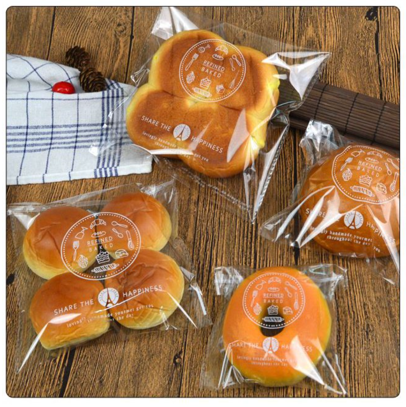 100pcs bun wrapper cookie bag bread storage bag plastic transparent bag adhesive wrappers