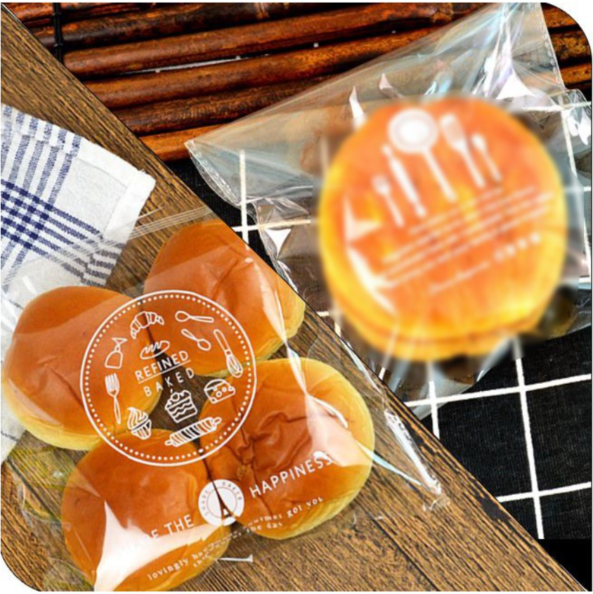 100pcs bun wrapper cookie bag bread storage bag plastic transparent bag adhesive wrappers