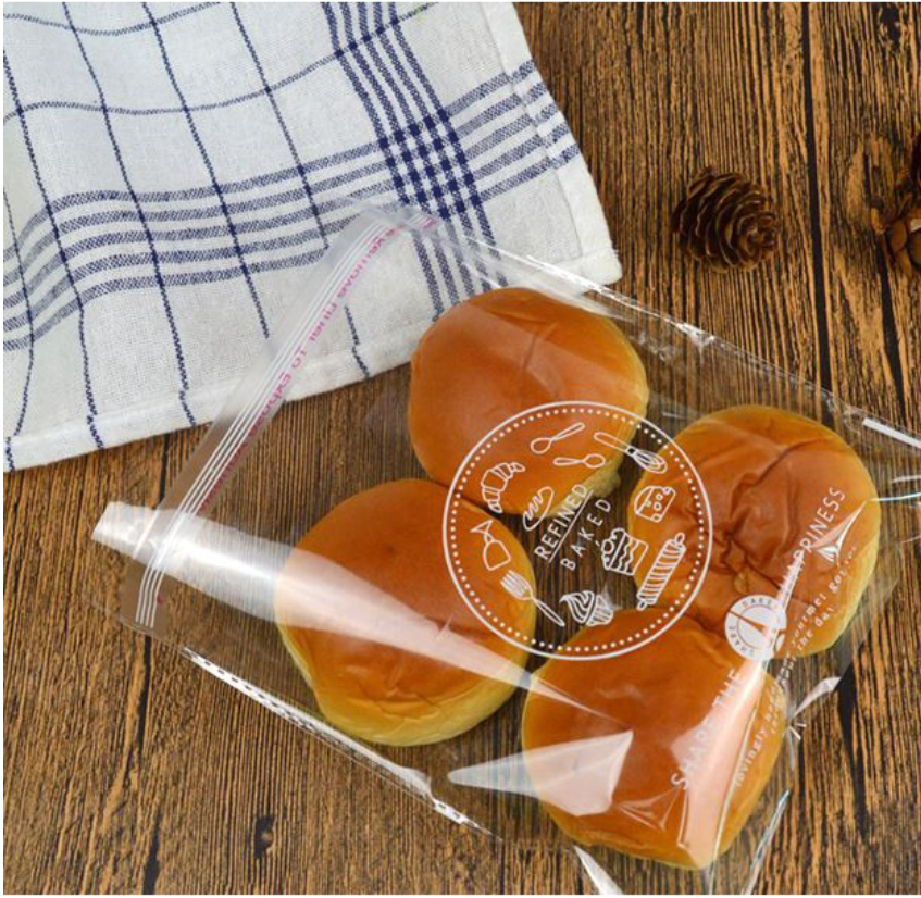 100pcs bun wrapper cookie bag bread storage bag plastic transparent bag adhesive wrappers