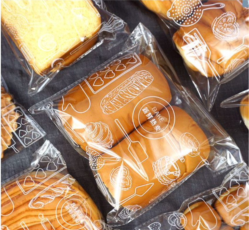 100pcs bun wrapper cookie bag bread storage bag plastic transparent bag adhesive wrappers