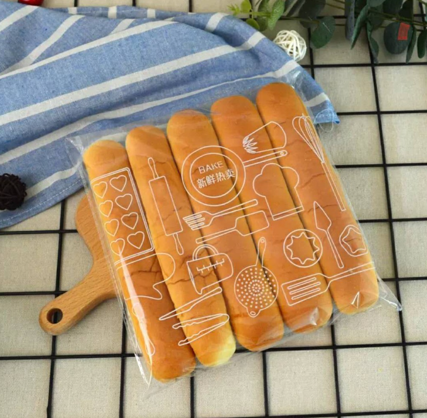 100pcs bun wrapper cookie bag bread storage bag plastic transparent bag adhesive wrappers