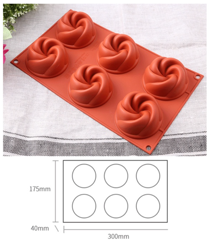 6 cavity Bundt whirlpool mousse cake mould petite gateau french dessert baking mold