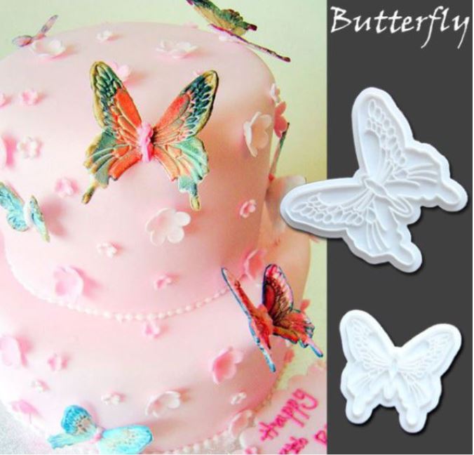 2pcs butterfly impression mould & cutter set fondant cake decorating tool