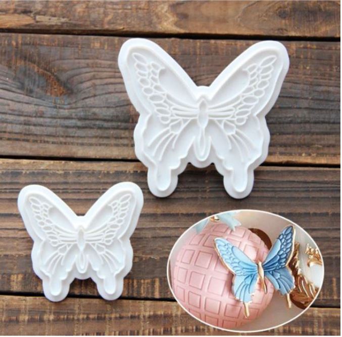 2pcs butterfly impression mould & cutter set fondant cake decorating tool