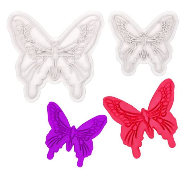 2pcs butterfly impression mould & cutter set fondant cake decorating tool