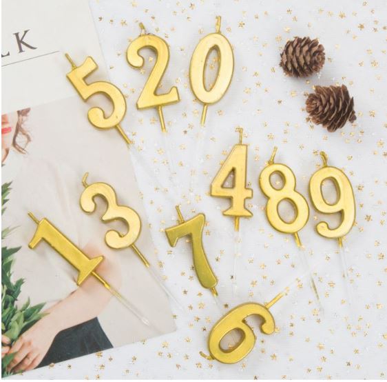 Gold number birthday candle 0-9 birthday cake candles 1 set numeric candles 生日蜡烛