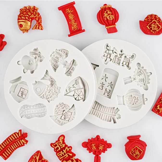 Chinese new year mould latern firecracker fish cake decorating mold 福新年模