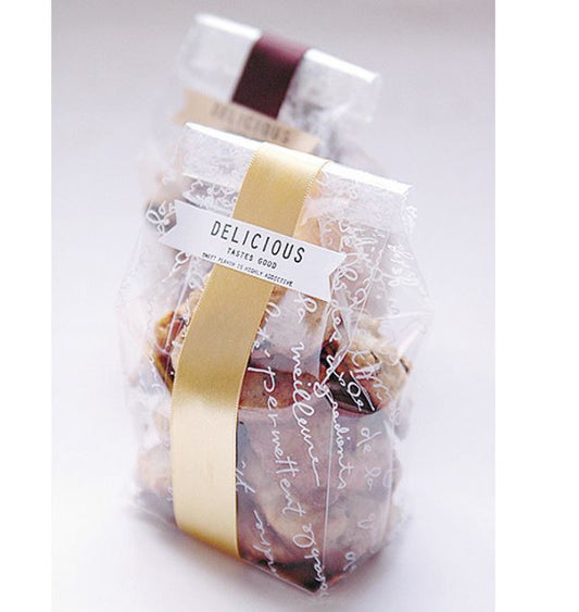 50pcs Cookie bag with gold inner tray transparent gift packaging wrapper
