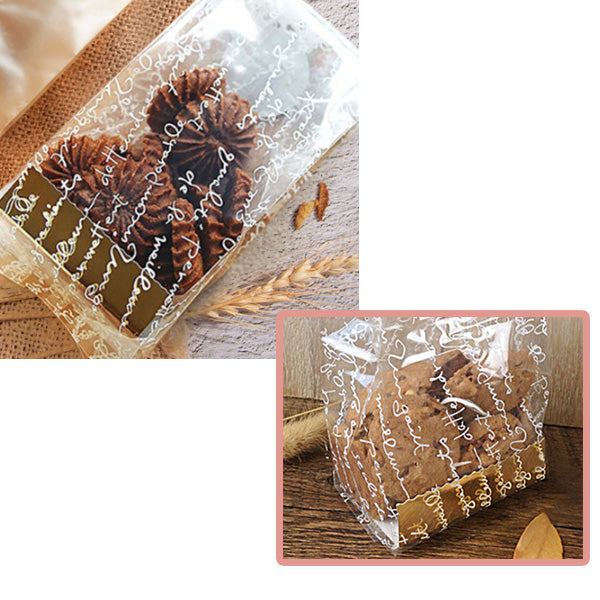 20pcs Cookie bag with gold inner tray transparent gift packaging wrapper