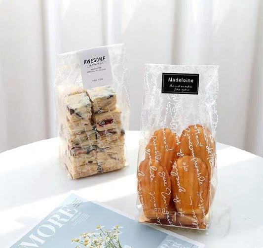 50pcs Cookie bag with gold inner tray transparent gift packaging wrapper