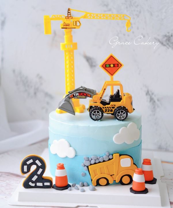 🔥Bulldozer excavator crane cake toppers toy figurine transport model car birthday topper
