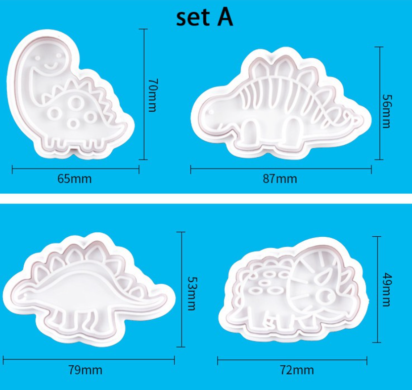 4pcs Dinosaur cookie cutter T-rex plunger cutter