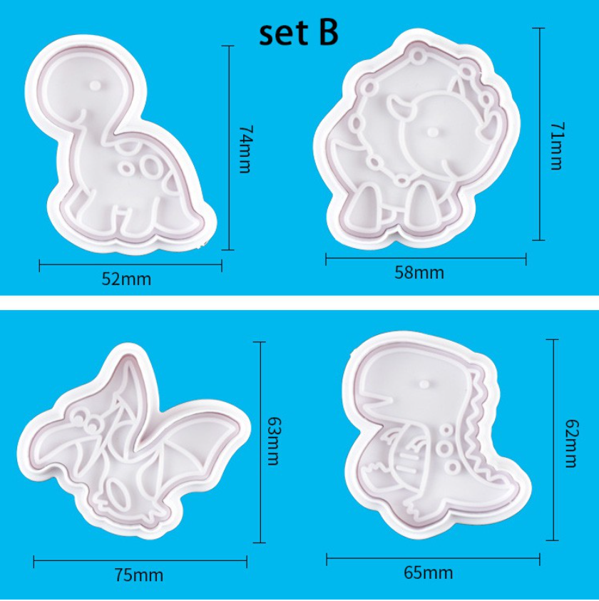 4pcs Dinosaur cookie cutter T-rex plunger cutter