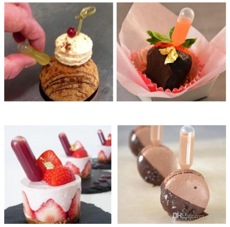 50pcs Squeezable shot tops cake decor pipette dropper petite gateau or syringe mousse cakes liquid infuser sampling cup