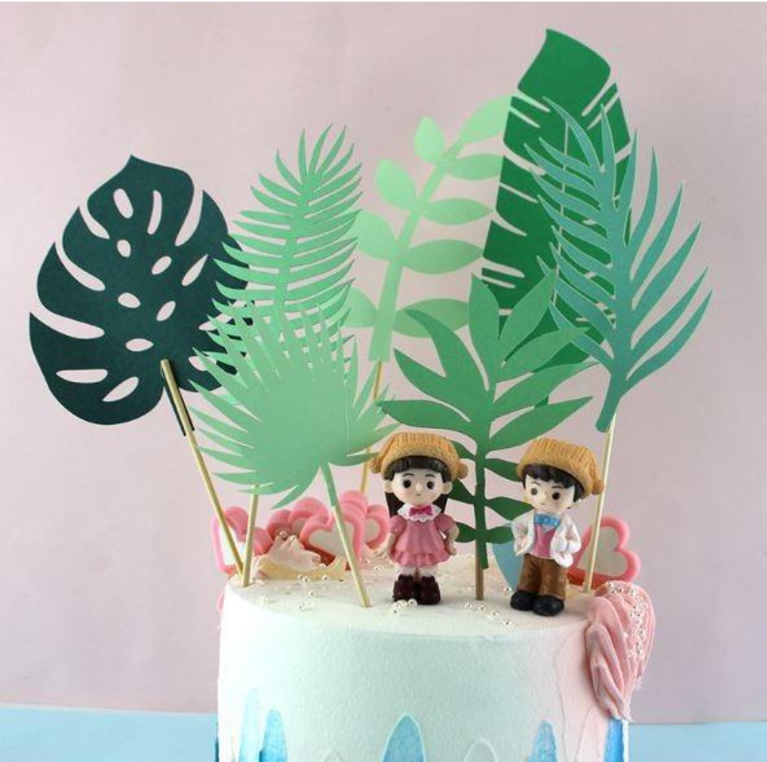 7pcs forest ferns monstera leaf tropical botany leafy plant cake toppers decoration paper card
