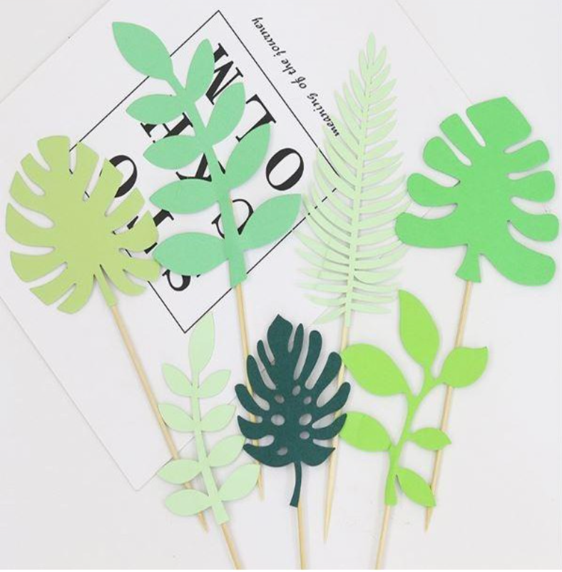 7pcs forest ferns monstera leaf tropical botany leafy plant cake toppers decoration paper card