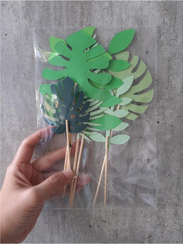 7pcs forest ferns monstera leaf tropical botany leafy plant cake toppers decoration paper card