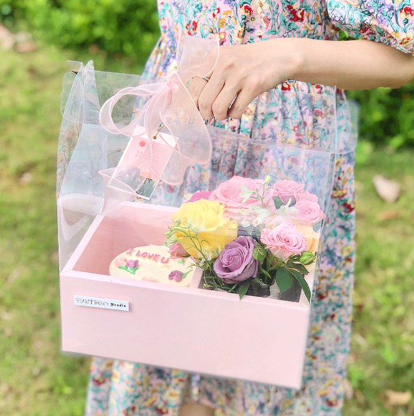 🔥Gift box - Cake & flowers packaging box clear transparent 2 in 1 gift set bouquet box