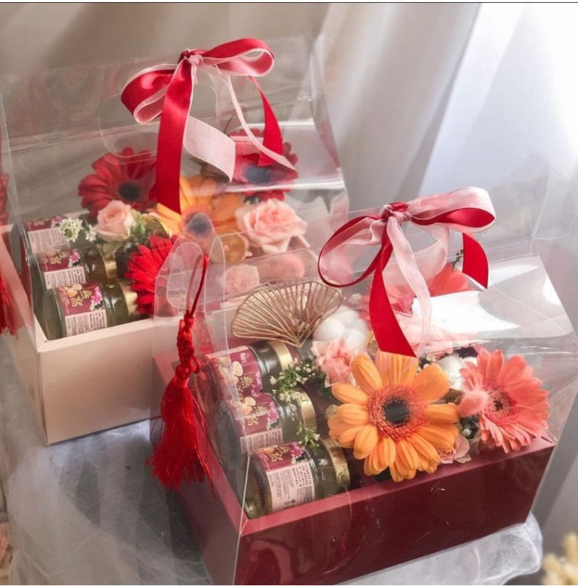 🔥Gift box - Cake & flowers packaging box clear transparent 2 in 1 gift set bouquet box