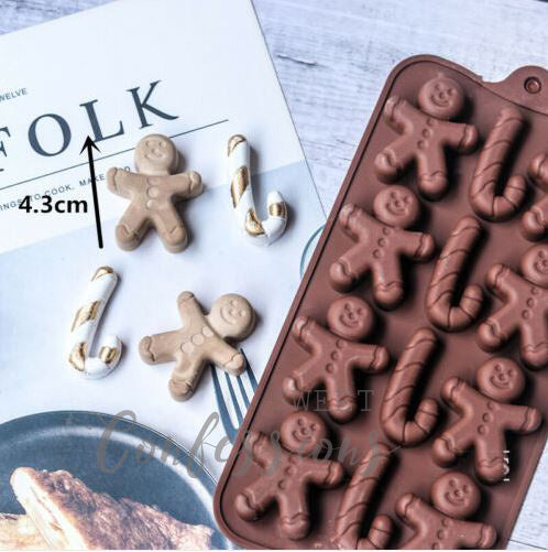 Gingerbread man mould candy cane chocolate jelly silicone mold christmas cake decorating mould
