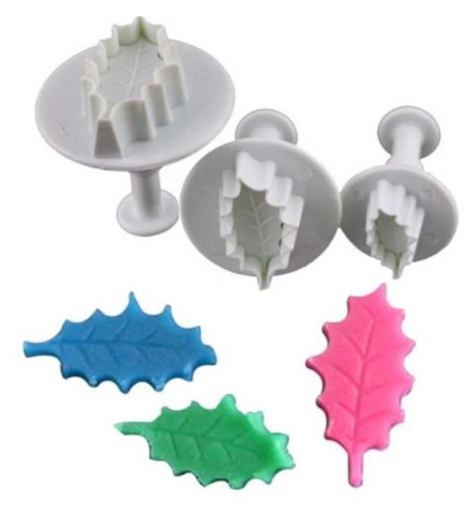 3pcs holly leaf plunger cutter christmas leaf cake decorating cutter tools