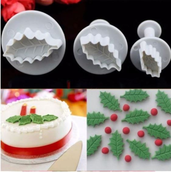 3pcs holly leaf plunger cutter christmas leaf cake decorating cutter tools