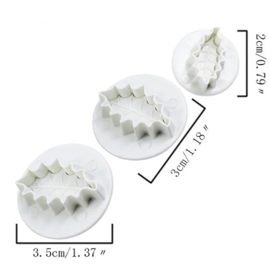 3pcs holly leaf plunger cutter christmas leaf cake decorating cutter tools
