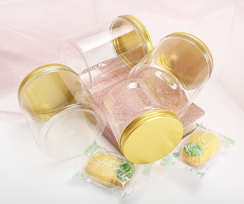 š„Cookie jar biscuit tin round food storage plastic container transparent grain nut storage cookies bottle can