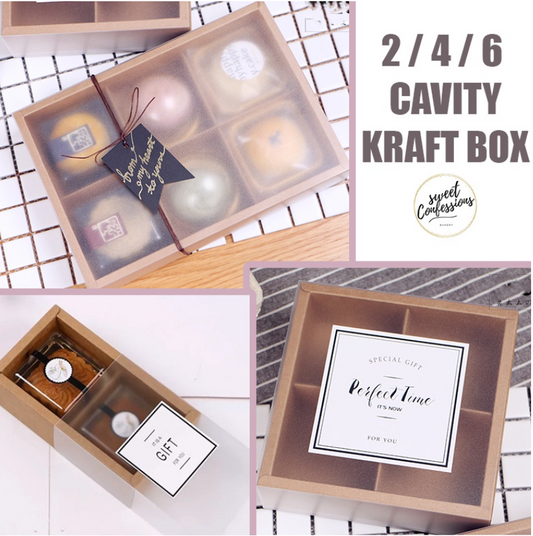 🇸🇬🇸🇬 Kraft box Food tray takeaway box 2 / 4 / 6 / 8 cavity brownie box kraft brown cake packaging box 80g 2 cavity mooncake boxes