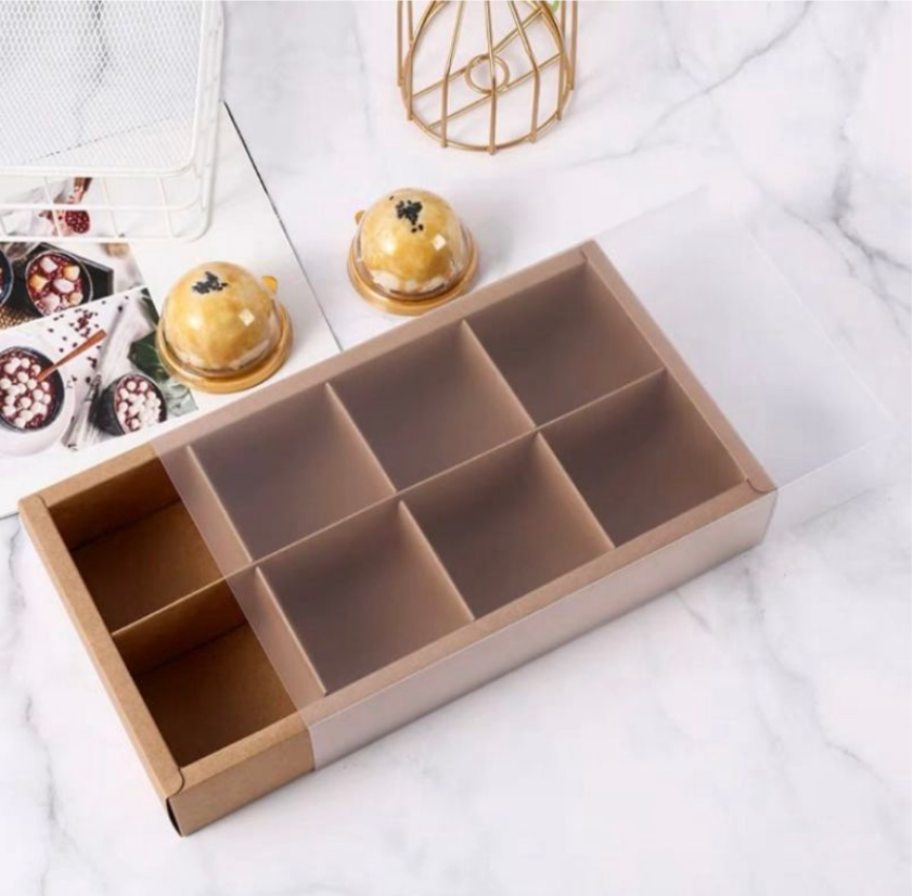 🇸🇬🇸🇬 Kraft box Food tray takeaway box 2 / 4 / 6 / 8 cavity brownie box kraft brown cake packaging box 80g 2 cavity mooncake boxes