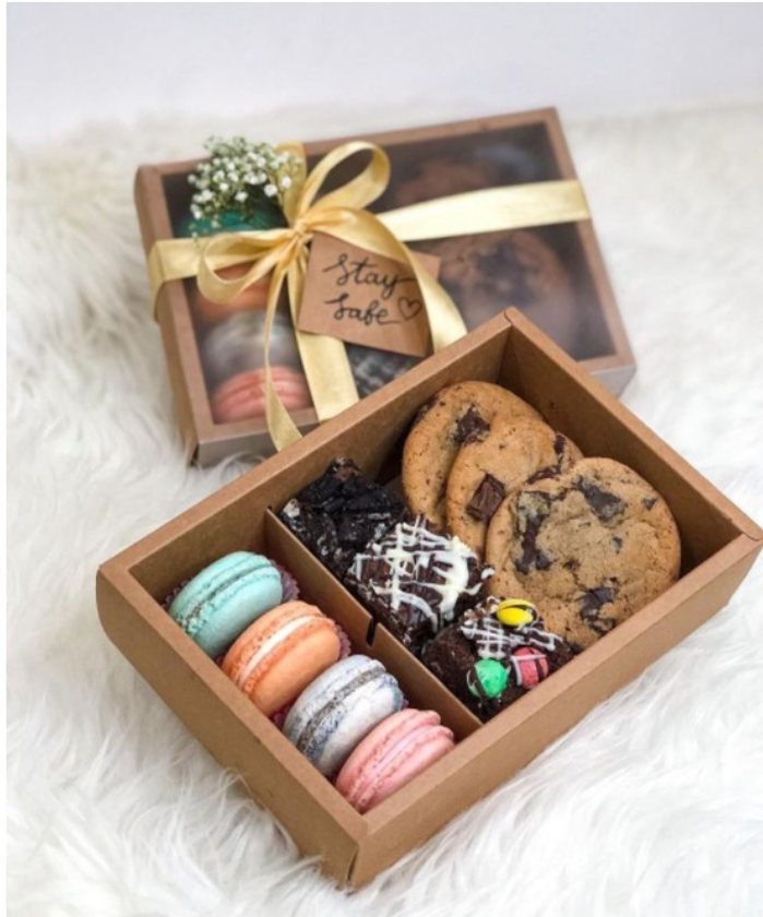 🇸🇬🇸🇬 Kraft box Food tray takeaway box 2 / 4 / 6 / 8 cavity brownie box kraft brown cake packaging box 80g 2 cavity mooncake boxes