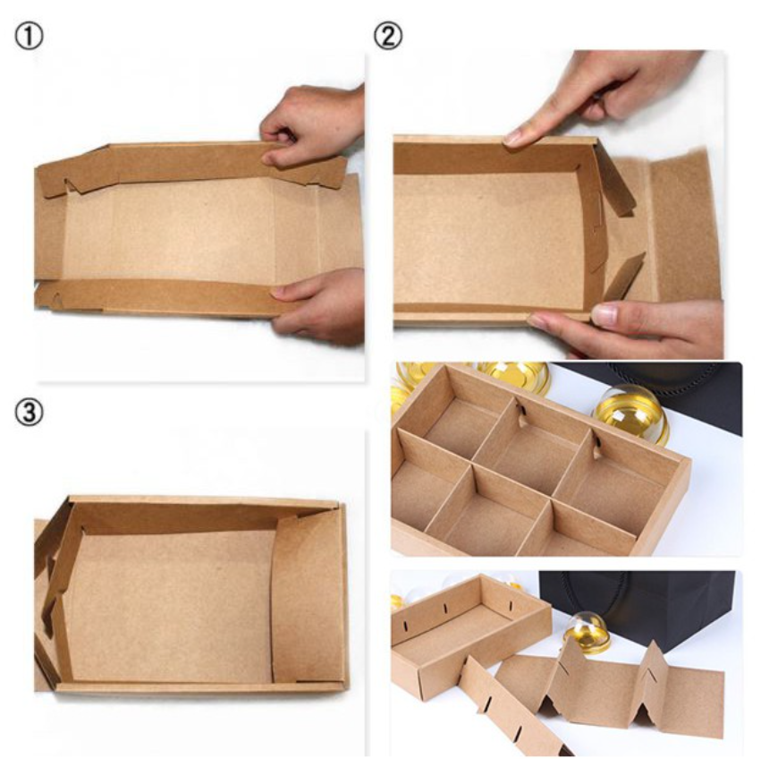 🇸🇬🇸🇬 Kraft box Food tray takeaway box 2 / 4 / 6 / 8 cavity brownie box kraft brown cake packaging box 80g 2 cavity mooncake boxes