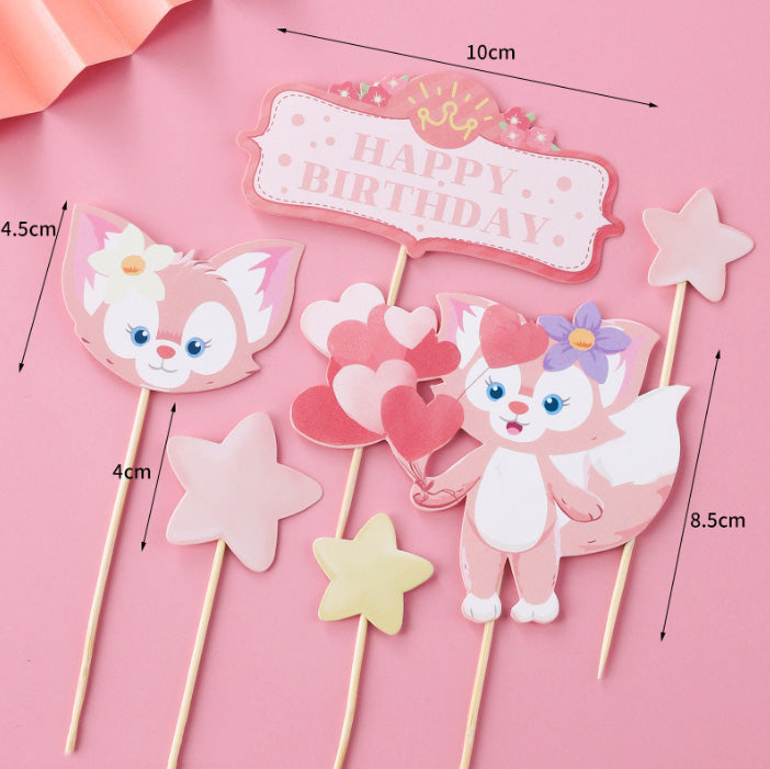 Lina Bell pink fox cupcake toppers cake decoration for baby girl birthday