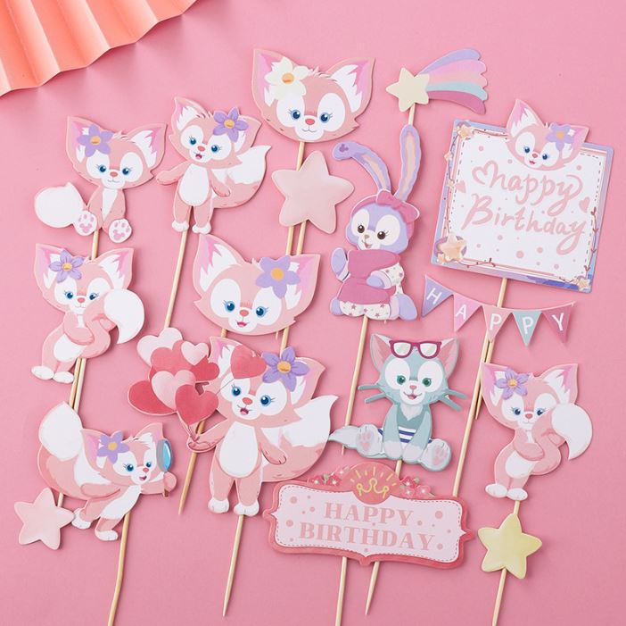 Lina Bell pink fox cupcake toppers cake decoration for baby girl birthday