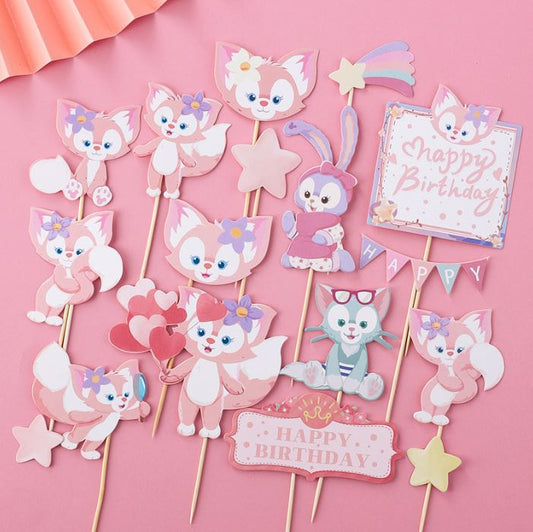 Lina Bell pink fox cupcake toppers cake decoration for baby girl birthday