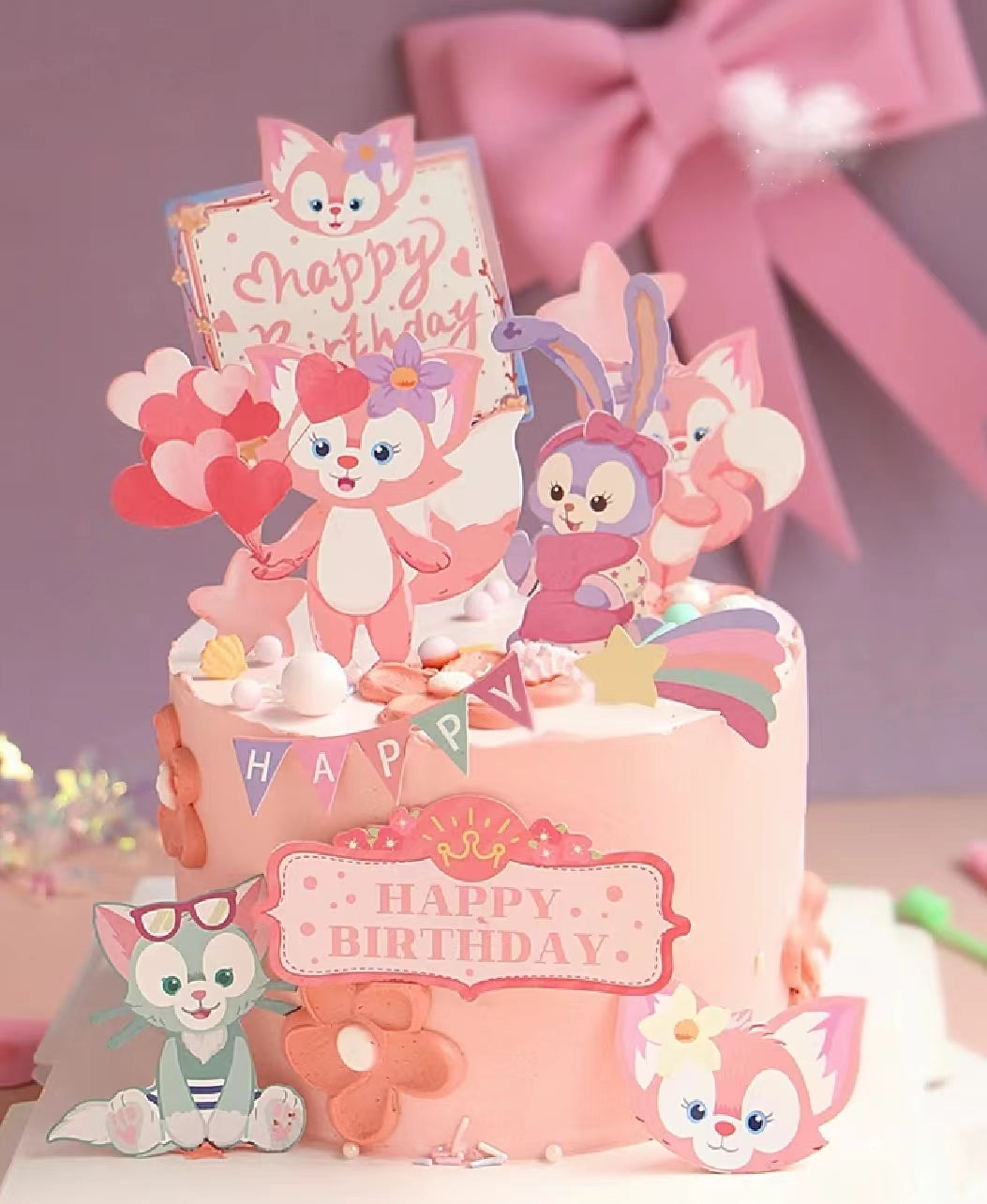 Lina Bell pink fox cupcake toppers cake decoration for baby girl birthday