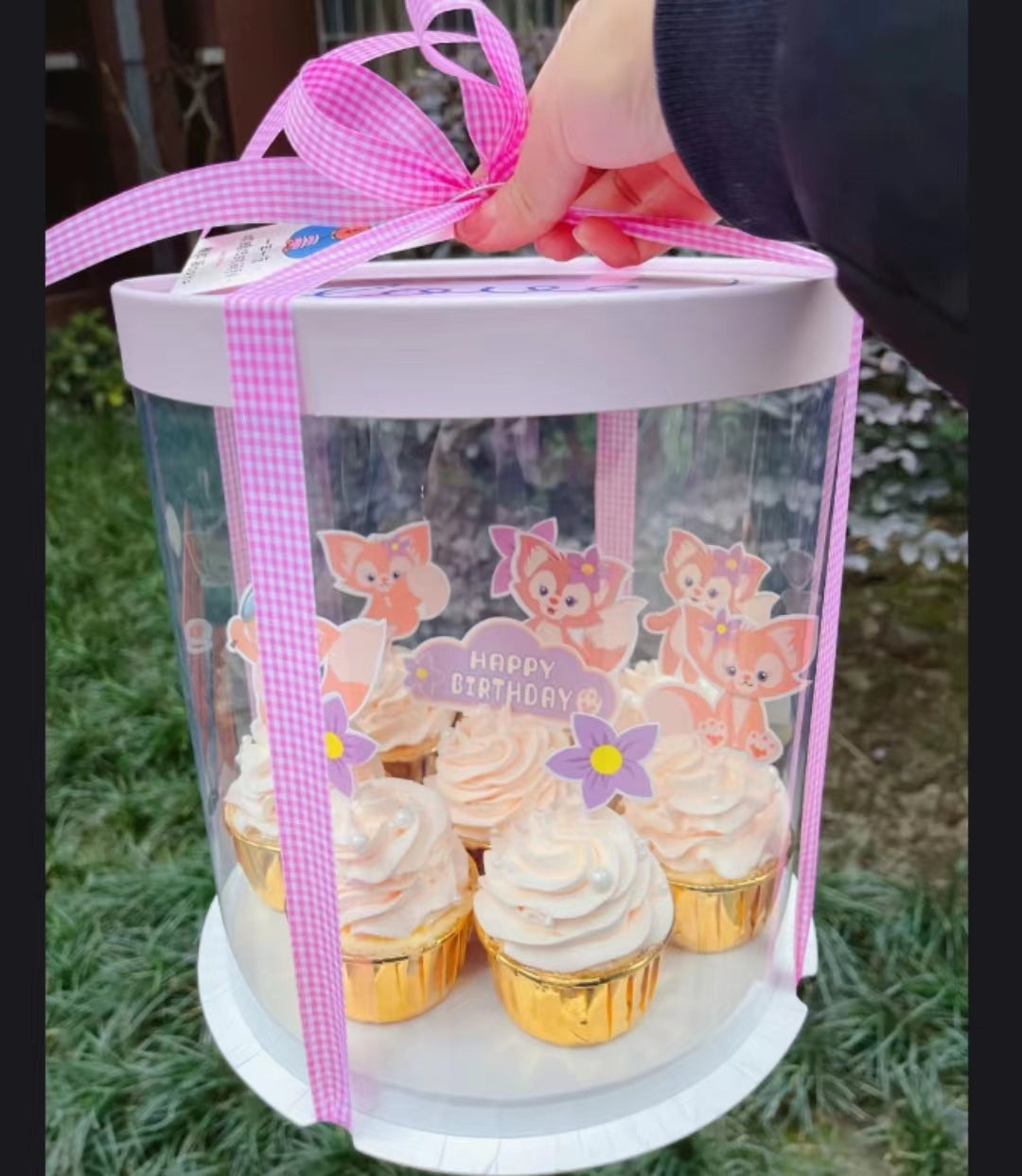 Lina Bell pink fox cupcake toppers cake decoration for baby girl birthday