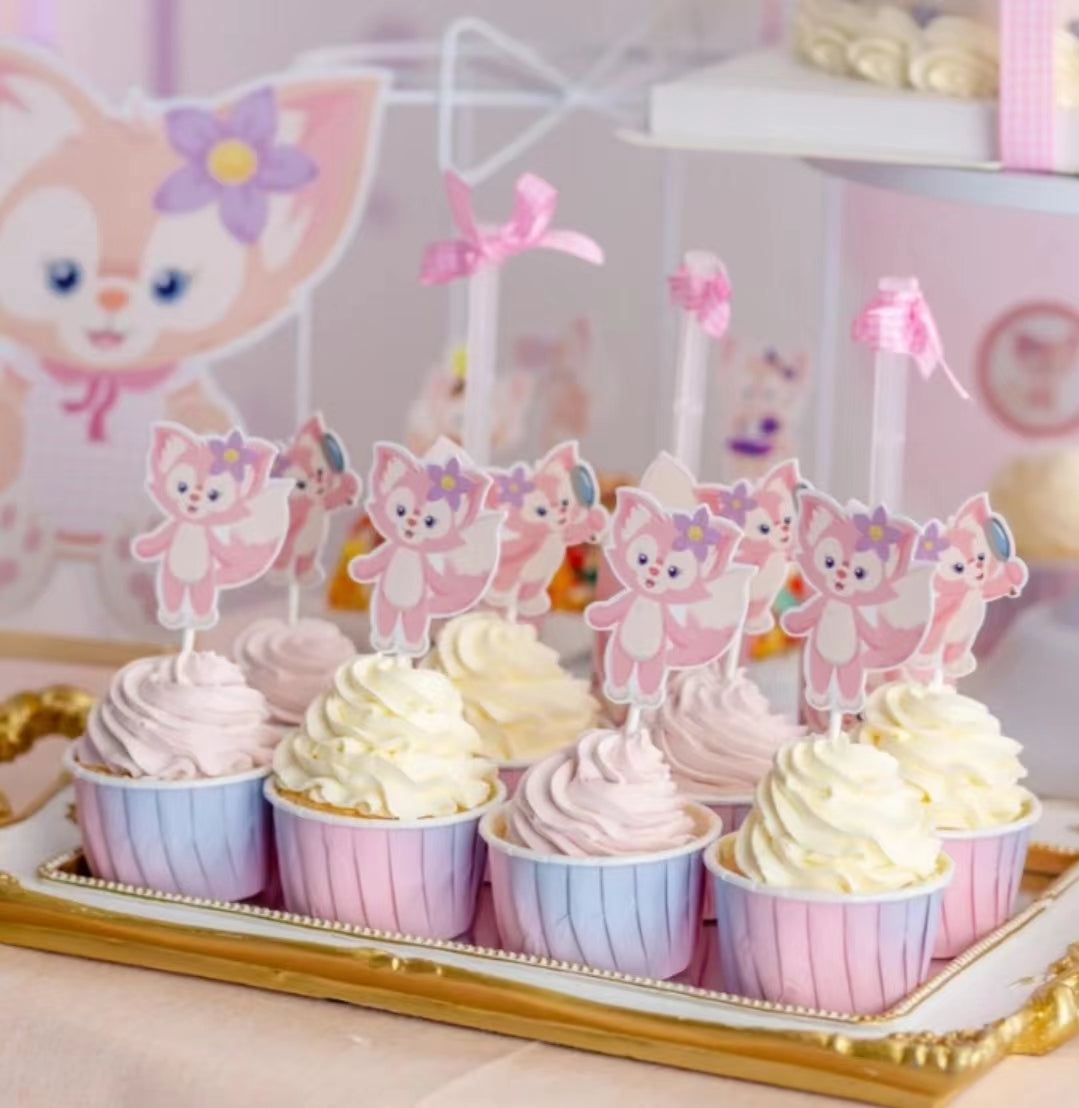 Lina Bell pink fox cupcake toppers cake decoration for baby girl birthday