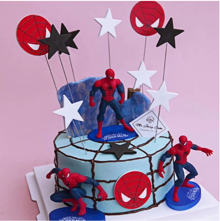 7pcs Spiderman marvel avengers figures for decorating kids birthday cake topper spider black web topper