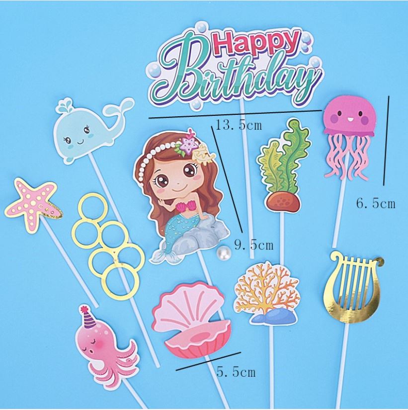 Clam shell mermaid princess cake topper decoration for girl birthday cake