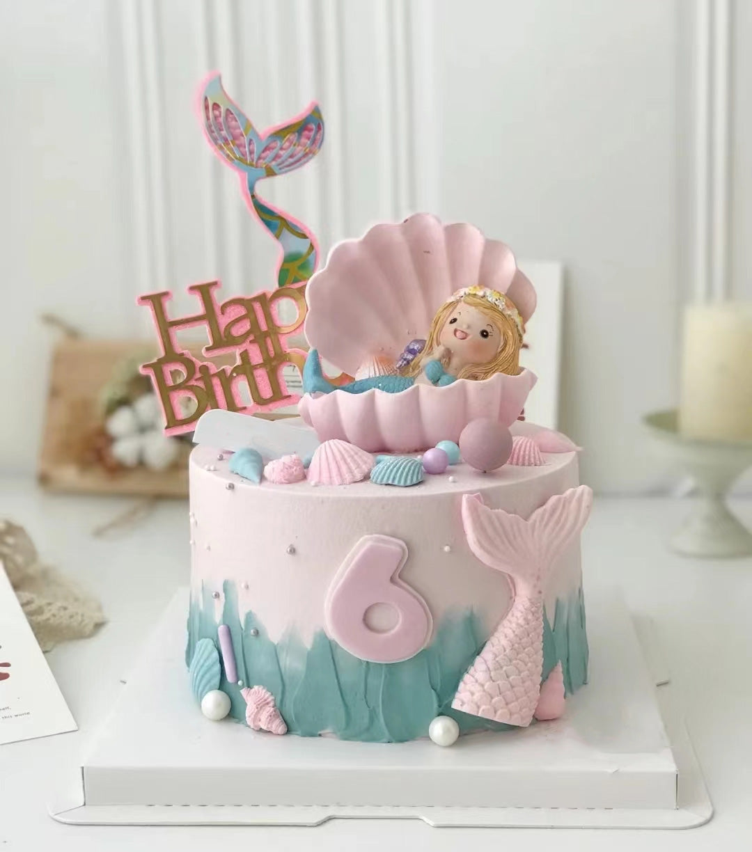Clam shell mermaid princess cake topper decoration for girl birthday cake